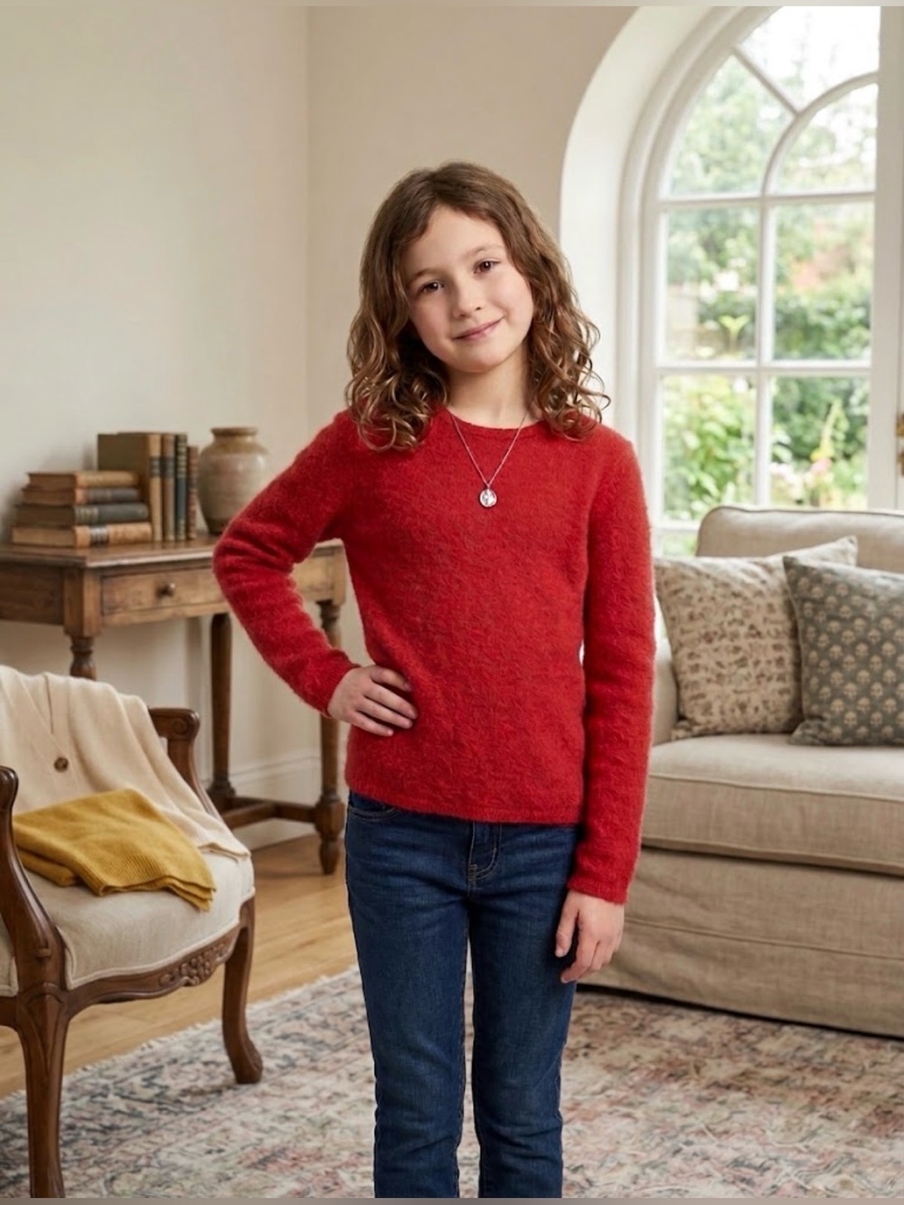 Girls Red Cashmere Sweater